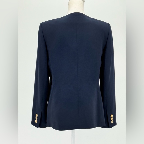 Kasper Womens Navy Gold Button Blazer 8 Structured Minimalist Classic Jacket - Picture 4 of 8